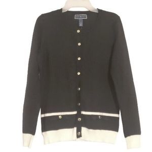 Karen Scott Women Black White Cardigan Size S Long Sleeve Gold Color Buttons